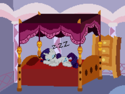 Size: 600x450 | Tagged: safe, artist:rocketsex, rarity, g4, bed, carousel boutique, female, pixel art, sleeping, solo, zzz