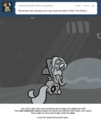 Size: 666x809 | Tagged: safe, artist:egophiliac, princess luna, moonstuck, g4, cartographer's cap, dungeon, female, filly, hat, monochrome, oyster, solo, underwater, woona, woonoggles, younger
