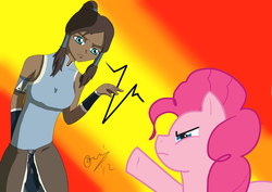 Size: 3509x2481 | Tagged: safe, artist:emberra555, pinkie pie, g4, crossover, i'm watching you, korra, the legend of korra