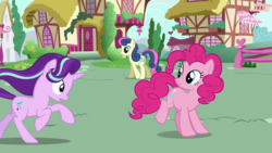 Size: 640x360 | Tagged: safe, screencap, bon bon, pinkie pie, starlight glimmer, sweetie drops, pony, g4, to where and back again