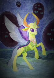 Size: 2454x3508 | Tagged: safe, artist:sanya-mosaica, thorax, changedling, changeling, g4, to where and back again, high res, king thorax, smiling, traditional art