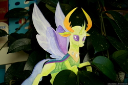 Size: 4928x3264 | Tagged: safe, artist:sanya-mosaica, thorax, changedling, changeling, g4, to where and back again, cutout, irl, king thorax, photo, plant, smiling, solo, traditional art