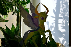 Size: 4928x3264 | Tagged: safe, artist:sanya-mosaica, thorax, changedling, changeling, g4, to where and back again, cutout, irl, king thorax, photo, plant, smiling, solo, traditional art