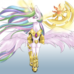 Size: 850x850 | Tagged: safe, artist:wookylee, princess celestia, alicorn, pony, fall of the crystal empire, g4, armor, female, mare, solo, weapon