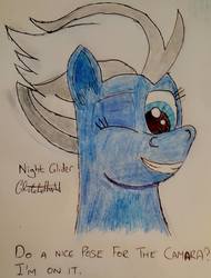 Size: 730x960 | Tagged: safe, artist:rapidsnap, night glider, pegasus, pony, g4, bust, female, one eye closed, portrait, smiling, solo, traditional art, wink