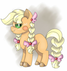Size: 1220x1288 | Tagged: safe, artist:sweetheart-arts, applejack, g4, bow, crossover, female, filly, hair bow, pokémon, solo, tail bow