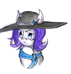 Size: 581x606 | Tagged: safe, artist:dreamingnoctis, rarity, ask asylum twilight, g4, bust, female, hat, portrait, solo, traditional art, watercolor painting