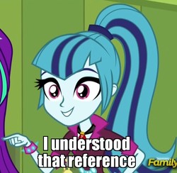 Size: 710x693 | Tagged: safe, edit, edited screencap, screencap, sonata dusk, equestria girls, g4, my little pony equestria girls: rainbow rocks, captain america, discovery family logo, i understood that reference, image macro, meme, pointing, reaction image, the avengers