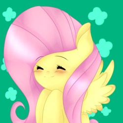 Size: 1000x1000 | Tagged: safe, artist:missmeower, fluttershy, pony, g4, blushing, eyes closed, female, smiling, solo, spread wings