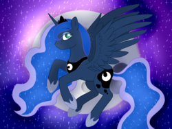 Size: 1280x960 | Tagged: safe, artist:missmeower, princess luna, pony, g4, female, moon, solo, spread wings, stars