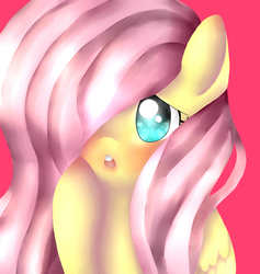 Size: 3600x3800 | Tagged: safe, artist:missmeower, fluttershy, pony, g4, blushing, bust, female, hair over one eye, high res, open mouth, portrait, raised hoof, solo