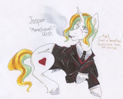 Size: 494x396 | Tagged: safe, artist:frozensoulpony, oc, oc only, oc:jasper wish, pony, unicorn, adopted offspring, cigar, clothes, parent:rarity, solo, suit
