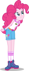 Size: 2443x6000 | Tagged: safe, artist:limedazzle, pinkie pie, equestria girls, g4, my little pony equestria girls: legend of everfree, boots, camp everfree outfits, clothes, female, leaning, looking up, shorts, show accurate, simple background, smiling, socks, solo, transparent background, vector