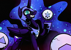 Size: 1754x1240 | Tagged: safe, artist:rambopvp, nightmare moon, g4, element of magic, elements of harmony, female, grin, smiling, solo