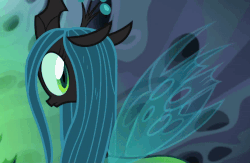 Size: 822x537 | Tagged: safe, screencap, queen chrysalis, changeling, changeling queen, g4, to where and back again, animated, cute, cutealis, female, frown, gif, looking back, open mouth, solo, surprised, wide eyes