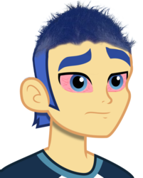Size: 559x694 | Tagged: safe, edit, flash sentry, equestria girls, g4, alimony, bloodshot eyes, brendan fraser, just, just fuck my shit up, male, meme, red eyes, shitposting, solo, unloved, why