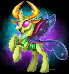 Size: 1191x1280 | Tagged: safe, artist:sciggles, thorax, changedling, changeling, g4, to where and back again, cute, happy, king thorax, male, open mouth, rearing, smiling, solo, spread wings, thorabetes