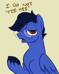 Size: 510x636 | Tagged: safe, artist:mellowhen, oc, oc only, oc:blazewing, pegasus, pony, bust, colored pupils, dialogue, eyebrows, glasses, looking at you, male, open mouth, simple background, solo, stallion, unimpressed