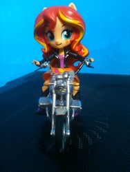 Size: 1944x2592 | Tagged: safe, sunset shimmer, equestria girls, g4, clothes, doll, equestria girls minis, female, motorcycle, skirt, solo, toy