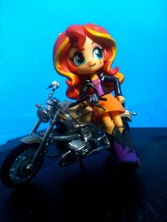 Size: 1944x2592 | Tagged: safe, sunset shimmer, equestria girls, g4, clothes, doll, equestria girls minis, female, jacket, leather jacket, motorcycle, skirt, solo, toy