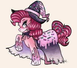 Size: 1044x932 | Tagged: safe, artist:superribbongirl, pinkie pie, g4, cupcake, female, food, hat, heart eyes, nightmare night, solo, wingding eyes, witch, witch hat