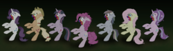 Size: 6280x1870 | Tagged: safe, artist:crazynutbob, applejack, fluttershy, pinkie pie, rainbow dash, rarity, starlight glimmer, twilight sparkle, alicorn, pony, g4, cookie zombie, dancing, derp, mane six, open mouth, rainbow muzzle, thriller, twilight sparkle (alicorn), wide eyes