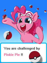 Size: 1024x1366 | Tagged: safe, artist:vincentjiang0v0, pinkie pie, g4, chest fluff, female, headband, poké ball, pokémon, pokémon go, solo, underhoof