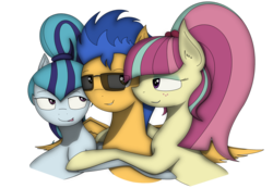 Size: 2223x1542 | Tagged: safe, artist:raveyard, flash sentry, sonata dusk, sour sweet, g4, flash sentry gets all the mares, male, senata, shipping, sour sentry, straight