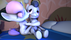 Size: 3840x2160 | Tagged: safe, artist:viranimation, rumble, sweetie belle, g4, 3d, blushing, cute, high res, hug, kissing, male, ship:rumbelle, shipping, source filmmaker, straight