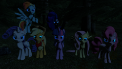 Size: 1920x1080 | Tagged: safe, artist:asylum529, applejack, fluttershy, nightmare moon, pinkie pie, rainbow dash, rarity, twilight sparkle, alicorn, pony, g4, 3d, glowing eyes, looking at you, mane six, nightmare night, source filmmaker, twilight sparkle (alicorn)