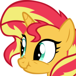 Size: 4384x4384 | Tagged: safe, artist:vesdew, sunset shimmer, pony, unicorn, g4, absurd resolution, cute, female, mare, scrunchy face, shimmerbetes, simple background, solo, transparent background, vector