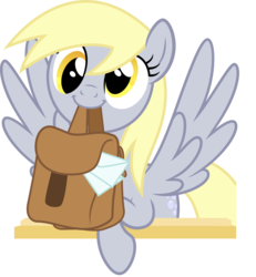 Size: 9037x9783 | Tagged: safe, artist:akakun, derpy hooves, pegasus, pony, g4, to where and back again, absurd resolution, cute, derpabetes, envelope, female, mare, mouth hold, nom, saddle bag, simple background, smiling, solo, spread wings, to saddlebags and back again, transparent background, vector
