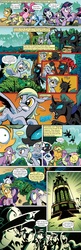 Size: 651x2000 | Tagged: safe, edit, idw, applejack, derpy hooves, fluttershy, pinkie pie, rainbow dash, rarity, spike, twilight sparkle, changeling, dragon, earth pony, pegasus, pony, unicorn, comic:friendship is dragons, g4, spoiler:comic, chrono chrys, comic, dialogue, female, flying, glowing, looking back, looking up, male, mane seven, mane six, mare, raised hoof, running, text edit, underp, unicorn twilight