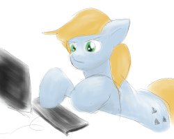 Size: 1000x800 | Tagged: safe, oc, oc only, oc:newfag, animated, computer, dexterous hooves, gif, solo, typing
