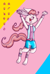 Size: 2756x4079 | Tagged: safe, artist:chiptunebrony, pinkie pie, oc, oc only, alien, accessory, anklet, arm bands, clothes, crossover, cute, cutie mark, eyes closed, font, happy, jumping, pi, qinnisian, runes, smiling, solo, species swap, symbols, the symnatrix chronicles