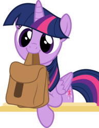 Size: 9062x11728 | Tagged: safe, artist:pink1ejack, edit, vector edit, twilight sparkle, alicorn, pony, g4, to where and back again, absurd resolution, cute, female, folded wings, mare, mouth hold, saddle bag, simple background, smiling, solo, to saddlebags and back again, transparent background, twiabetes, twilight sparkle (alicorn), vector