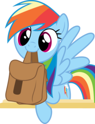 Size: 10338x13415 | Tagged: safe, artist:pink1ejack, edit, rainbow dash, pegasus, pony, g4, to where and back again, absurd resolution, cute, dashabetes, female, mare, mouth hold, saddle bag, simple background, smiling, solo, to saddlebags and back again, transparent background, vector