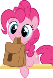 Size: 8869x12878 | Tagged: safe, artist:pink1ejack, edit, vector edit, pinkie pie, g4, to where and back again, absurd resolution, cute, diapinkes, female, mouth hold, saddle bag, simple background, smiling, solo, to saddlebags and back again, transparent background, vector