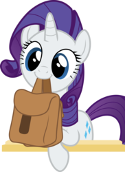 Size: 10096x13845 | Tagged: dead source, safe, artist:pink1ejack, edit, vector edit, rarity, g4, to where and back again, absurd resolution, cute, female, mouth hold, raribetes, saddle bag, simple background, smiling, solo, to saddlebags and back again, transparent background, vector