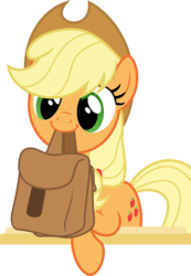 Size: 10508x15182 | Tagged: safe, artist:pink1ejack, edit, vector edit, applejack, g4, to where and back again, absurd resolution, applejack's hat, cowboy hat, cute, female, hat, jackabetes, mouth hold, saddle bag, simple background, smiling, solo, stetson, to saddlebags and back again, transparent background, vector