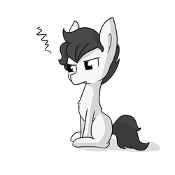 Size: 1280x1280 | Tagged: safe, artist:tjpones, oc, oc only, earth pony, pony, frown, grayscale, grumpy, male, monochrome, simple background, sitting, solo, stallion, white background