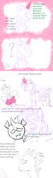 Size: 1500x5000 | Tagged: safe, artist:cancottondy, twilight sparkle, oc, oc:crystal claws, alicorn, changeling, classical unicorn, dragon, hybrid, pony, g4, aunt and nephew, auntie twilight, blushing, curved horn, cute, descriptive noise, ear piercing, earring, embarrassed, future, horn, implied spike, interrupted, interspecies offspring, jewelry, leonine tail, long tail, magic, magical gay spawn, meme, next generation, offspring, parent:spike, parent:thorax, parents:thoraxspike, partial color, piercing, question mark, sad, tail feathers, twilight sparkle (alicorn), unshorn fetlocks