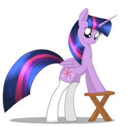 Size: 1750x1750 | Tagged: safe, artist:kraget, twilight sparkle, alicorn, pony, g4, clothes, female, looking at you, solo, stockings, stool, sultry pose, twilight sparkle (alicorn)