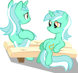 Size: 1512x1422 | Tagged: safe, artist:evilbob0, lyra heartstrings, pony, unicorn, g4, duality, self ponidox, sitting, sitting lyra