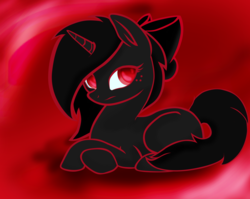 Size: 3000x2387 | Tagged: safe, artist:maximus, derpibooru exclusive, oc, oc only, oc:caki, pony, unicorn, freckles, high res, missing cutie mark, prone, red and black oc, ribbon, solo