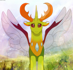Size: 2667x2553 | Tagged: safe, artist:asika-aida, thorax, changedling, changeling, g4, to where and back again, forest, high res, king thorax, looking at you, male, solo