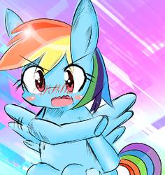 Size: 416x440 | Tagged: safe, artist:timorikawa, rainbow dash, g4, blush sticker, blushing, female, gradient background, solo