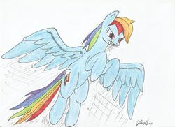 Size: 2338x1700 | Tagged: safe, artist:stardustchild01, rainbow dash, g4, female, flying, solo, traditional art