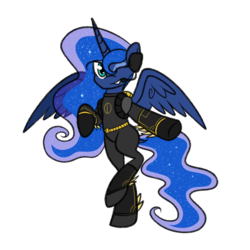 Size: 1024x1024 | Tagged: safe, artist:princessfaeron, princess luna, pony, g4, bipedal, clothes, cosplay, costume, crossover, female, headset, night terror, one eye closed, simple background, solo, spread wings, transparent background, vince heliotrope, wink