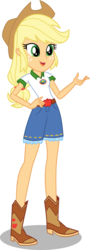 Size: 2171x6000 | Tagged: safe, artist:limedazzle, applejack, equestria girls, g4, my little pony equestria girls: legend of everfree, camp everfree outfits, clothes, cowboy hat, denim, female, freckles, hand on hip, hat, high res, open mouth, shorts, show accurate, simple background, solo, stetson, transparent background, vector